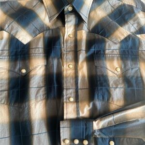 Stetson Men's Blue and Tan Plaid Button Down Shirt